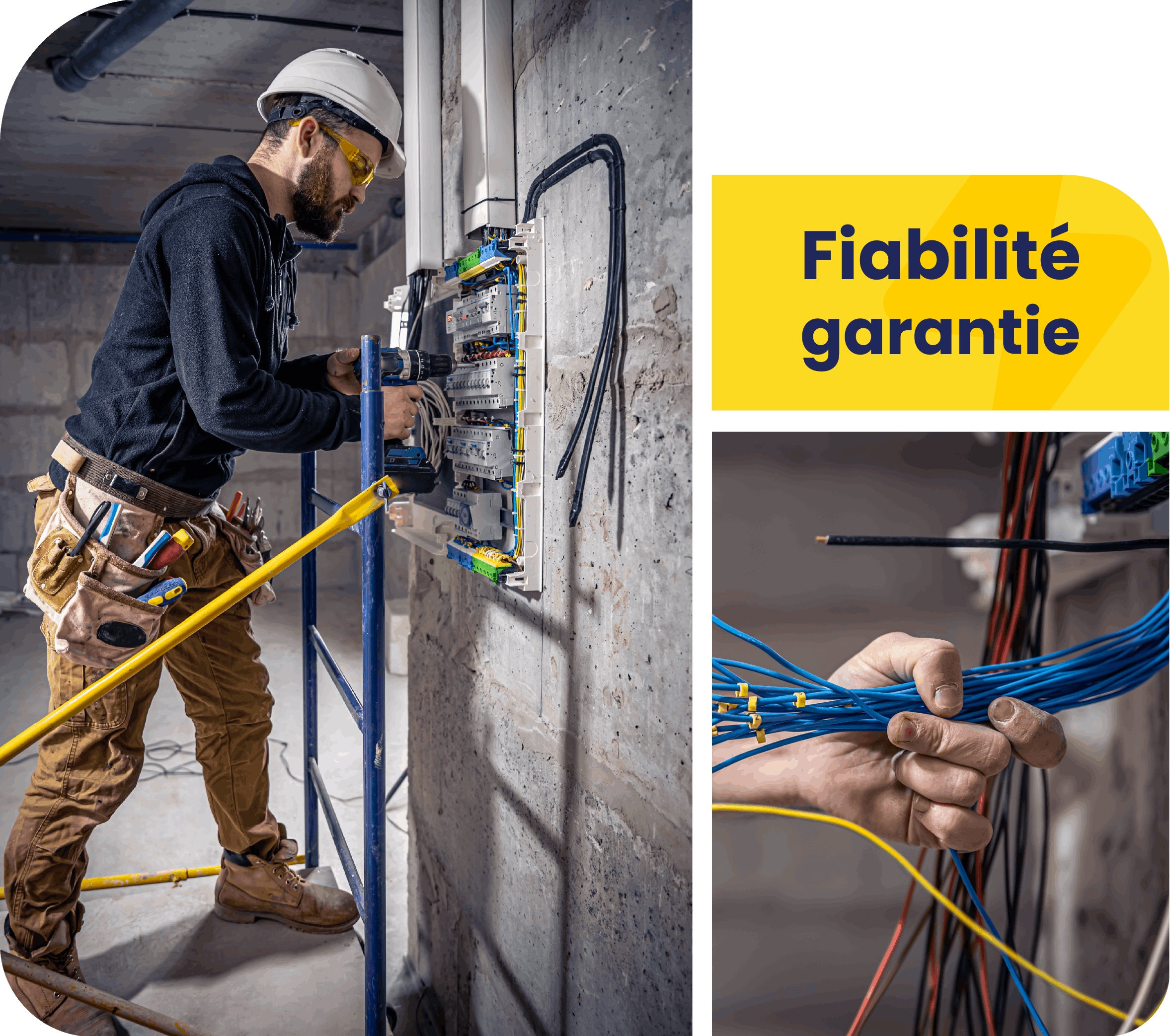 Electricien installant un tableau électrique dans une cave
